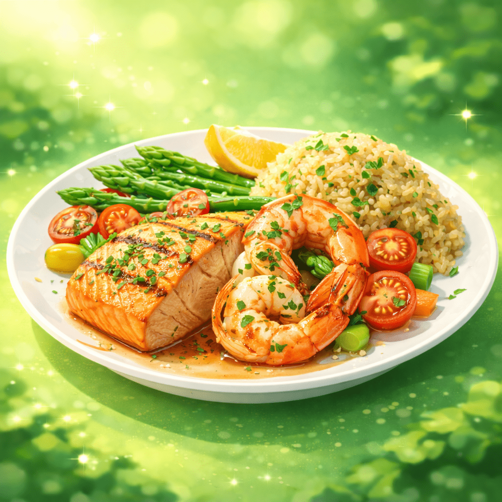 サーモンと有頭エビのグリルプレート