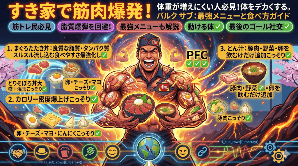 【すき家で増量】体重が増えにくい人必見！効率よく体を大きくする最強メニューと食べ方