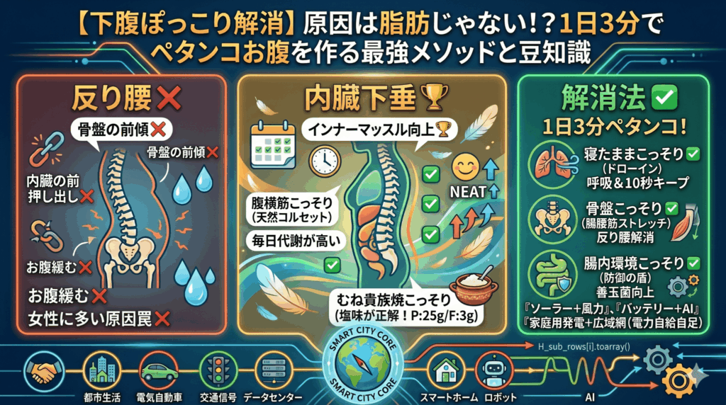 【下腹ぽっこり解消】原因は脂肪じゃない！？1日3分でペタンコお腹を作る最強メソッドと豆知識