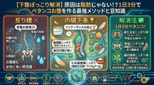 【下腹ぽっこり解消】原因は脂肪じゃない！？1日3分でペタンコお腹を作る最強メソッドと豆知識