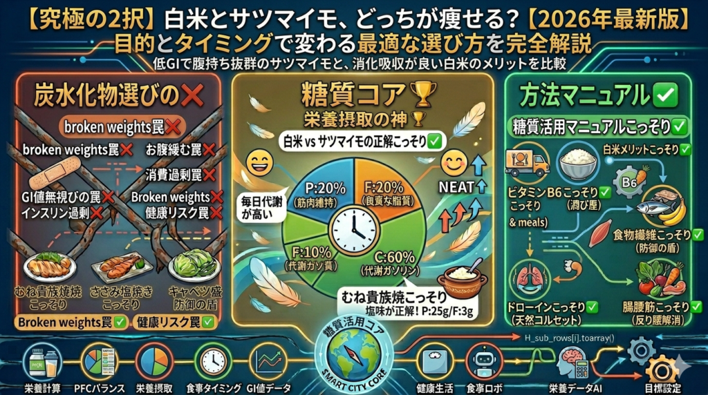 【究極の2択】白米とサツマイモ、どっちが痩せる？目的とタイミングで変わる最適な選び方を完全解説