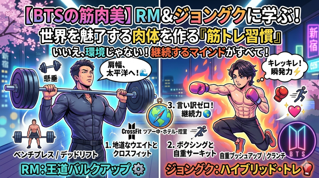 【BTSの筋肉美】RM＆ジョングクに学ぶ！世界を魅了する肉体を作る「筋トレ習慣」