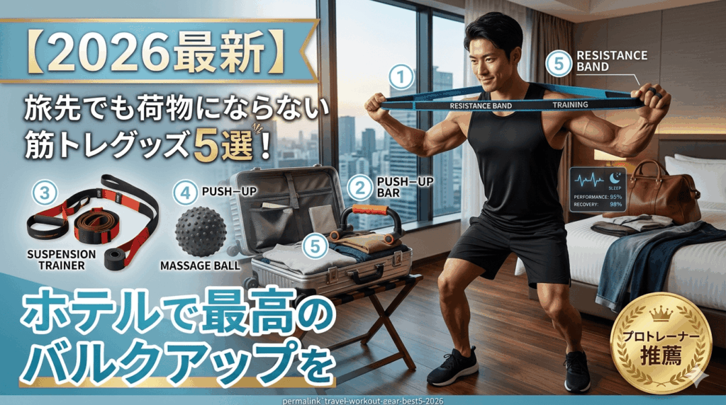 【2026最新】旅先でも荷物にならない筋トレグッズ5選！ホテルで最高のバルクアップを