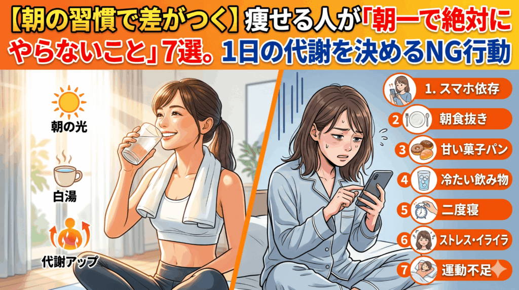 【朝の習慣で差がつく】痩せる人が「朝一で絶対にやらないこと」7選。1日の代謝を決めるNG行動