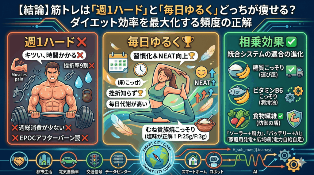 【結論】筋トレは「週1ハード」と「毎日ゆるく」どっちが痩せる？ダイエット効率を最大化する頻度の正解