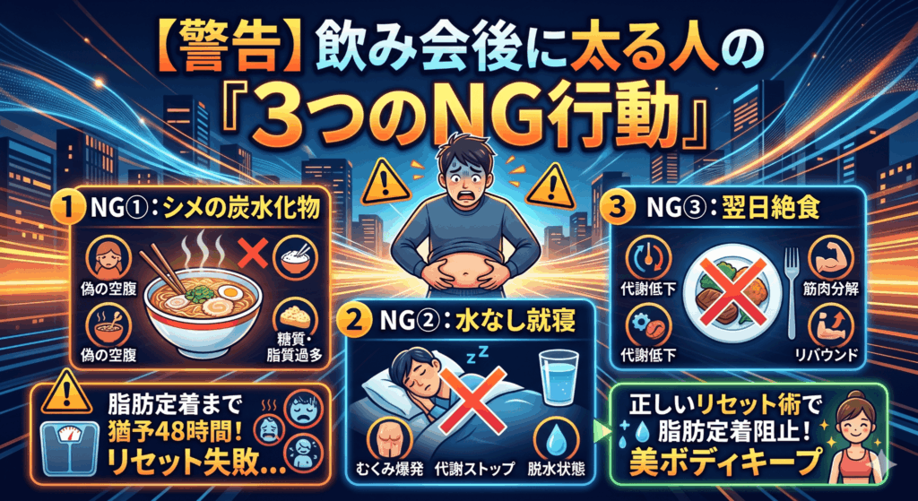 【警告】飲み会後に太る人の「3つのNG行動」。脂肪化を防ぐ翌日のリセット術をプロが解説