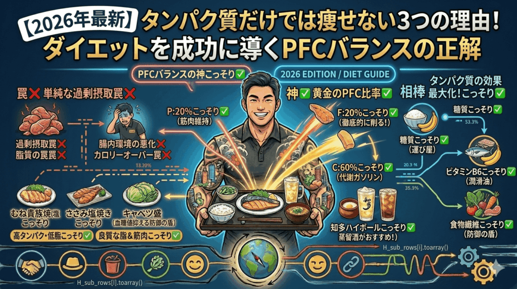 【2026年最新】タンパク質だけでは痩せない3つの理由！ダイエットを成功に導くPFCバランスの正解