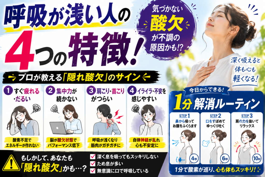 呼吸が浅い人の4つの特徴！プロが教える「隠れ酸欠」のサインと解消ルーティン