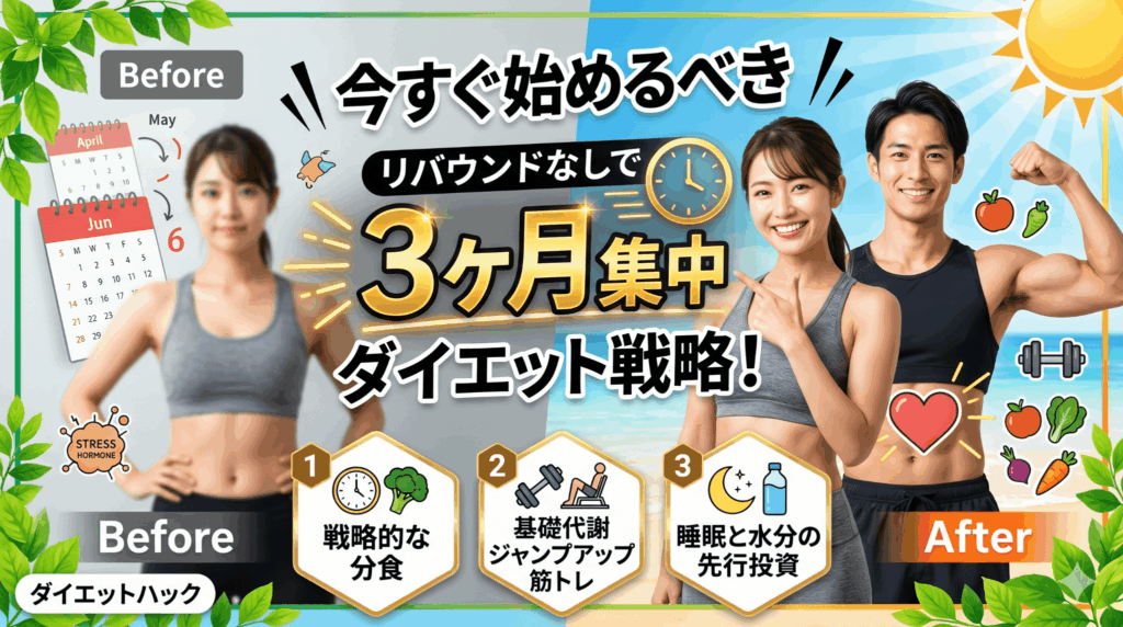 今すぐ始めるべき「3ヶ月集中」ダイエット戦略！リバウンドなしで脱げる体へ
