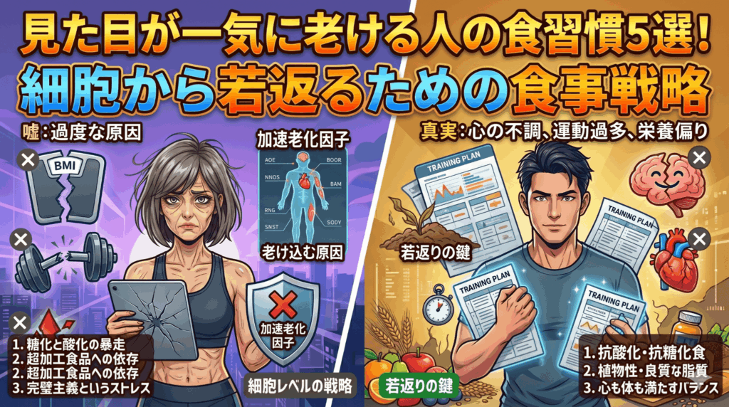 見た目が一気に老ける人の食習慣5選！細胞から若返るための食事戦略
