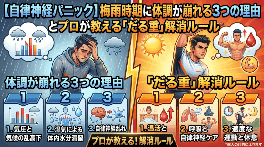 【自律神経パニック】梅雨時期に体調が崩れる3つの理由とプロが教える「だる重」解消ルール