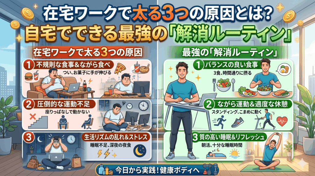 在宅ワークで太る3つの原因とは？自宅でできる最強の「解消ルーティン」