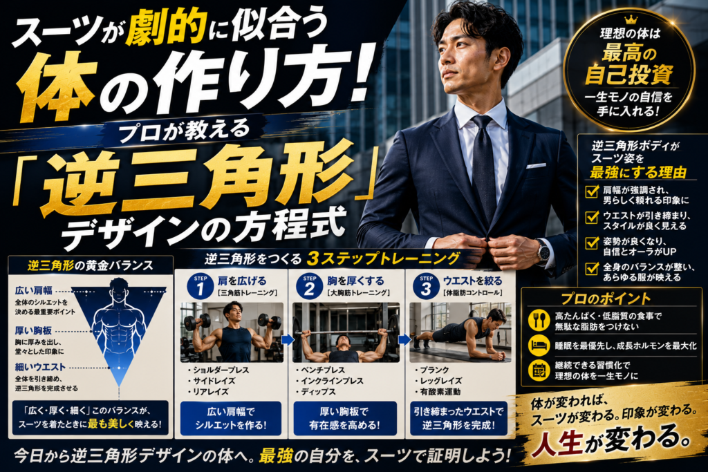 スーツが劇的に似合う体の作り方！プロが教える「逆三角形」デザインの方程式