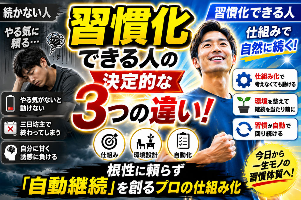 習慣化できる人の決定的な3つの違い！根性に頼らず「自動継続」を創るプロの仕組み化