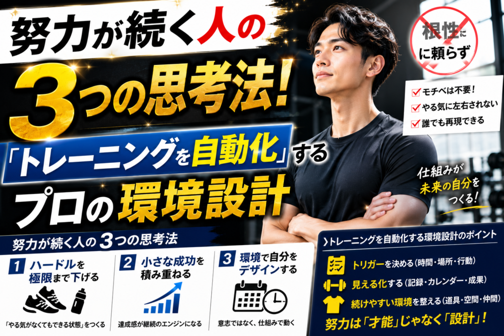 努力が続く人の3つの思考法！根性に頼らず「トレーニングを自動化」するプロの環境設計