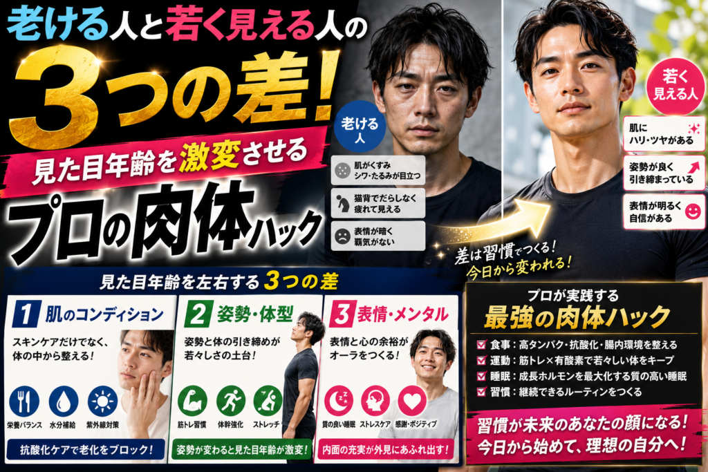 老ける人と若く見える人の3つの差！見た目年齢を激変させるプロの肉体ハック