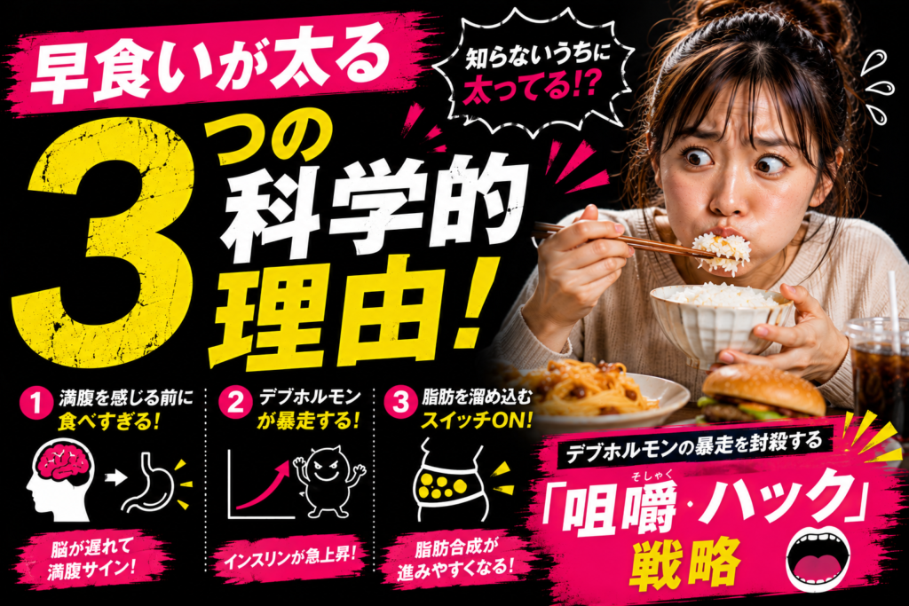 早食いが太る3つの科学的理由！デブホルモンの暴走を封殺する「咀嚼ハック」戦略