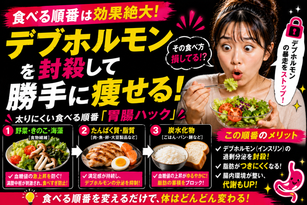 食べる順番は効果絶大！デブホルモンを封殺して勝手に痩せる「胃腸ハック」戦略