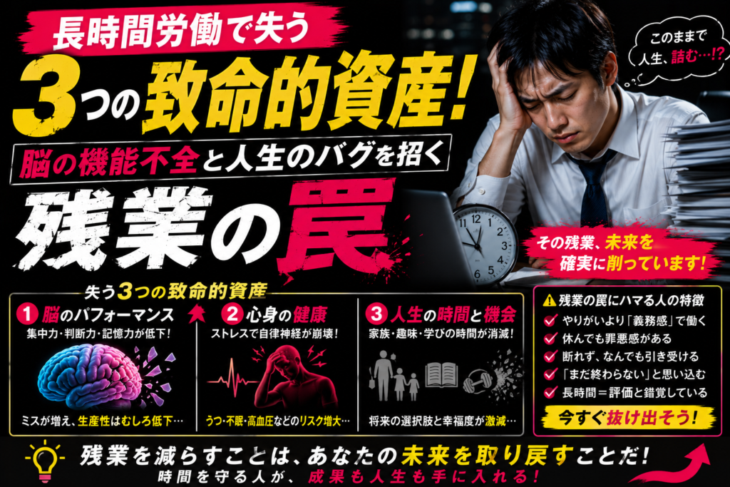長時間労働で失う3つの致命的資産！脳の機能不全と人生のバグを招く残業の罠