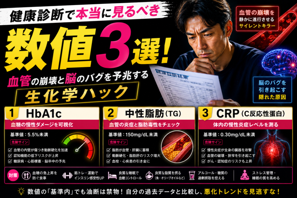 健康診断で本当に見るべき数値3選！血管の崩壊と脳のバグを予兆する「生化学ハック」