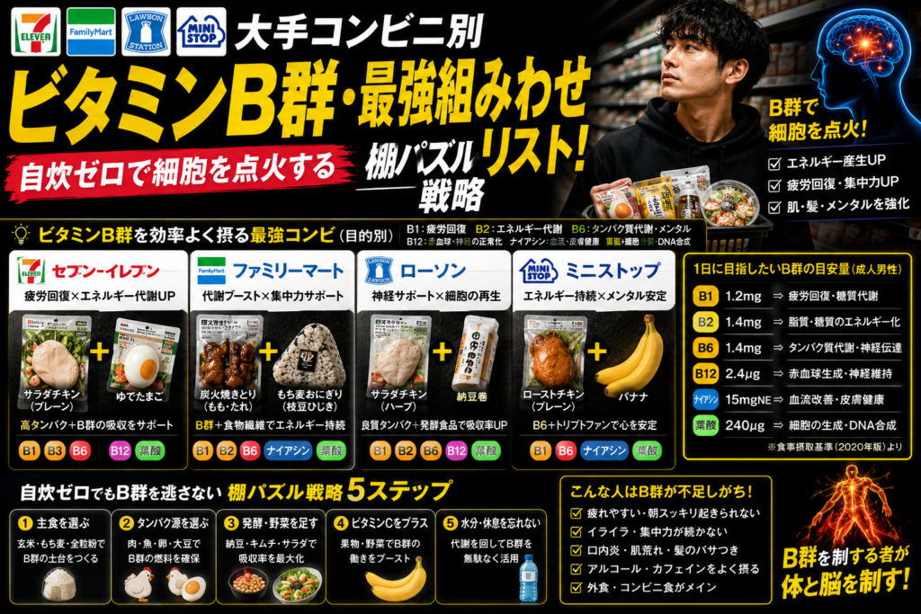 大手コンビニ別ビタミンB群・最強組み合わせリスト！自炊ゼロで細胞を点火する棚パズル戦略