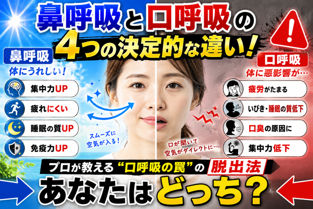 鼻呼吸と口呼吸の4つの決定的な違い！プロが教える「口呼吸の罠」の脱出法