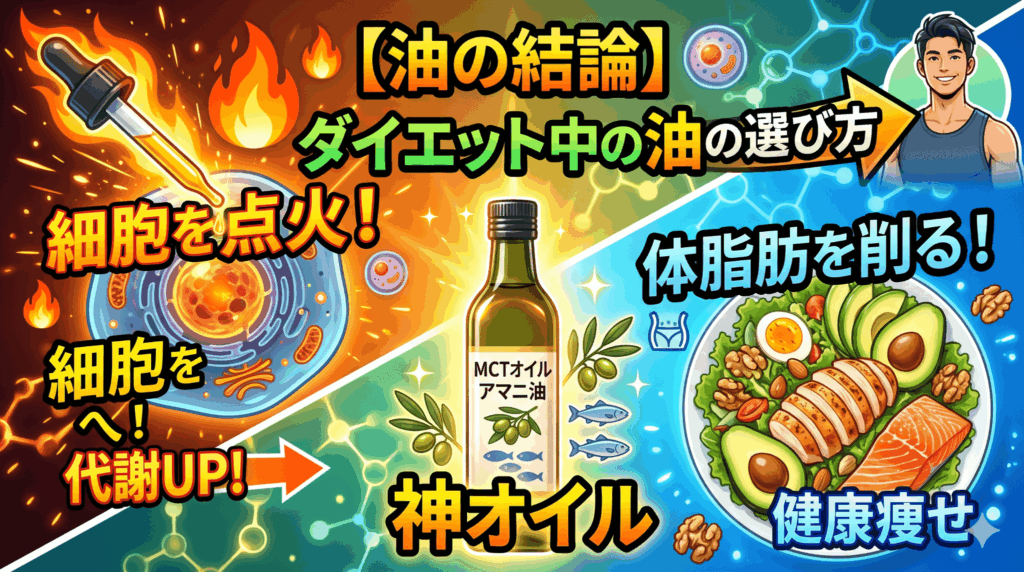 【油の結論】ダイエット中の油の選び方！細胞を点火して体脂肪を削る「神オイル」戦略