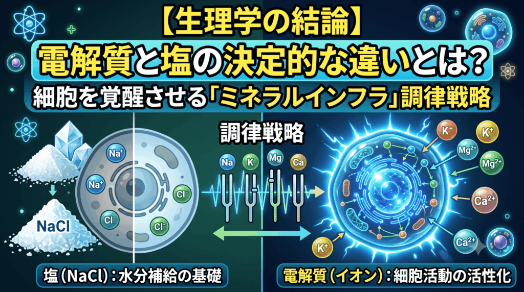 【生理学の結論】電解質と塩の決定的な違いとは？細胞を覚醒させる「ミネラルインフラ」調律戦略