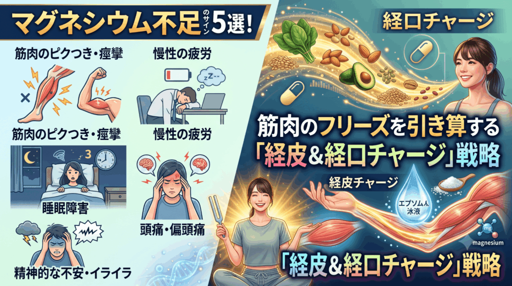 マグネシウム不足のサイン5選！筋肉のフリーズを引き算する「経皮＆経口チャージ」戦略