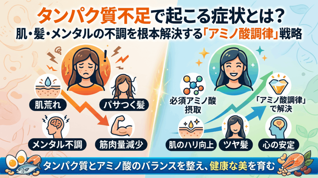 タンパク質不足で起こる症状とは？肌・髪・メンタルの不調を根本解決する「アミノ酸調律」戦略