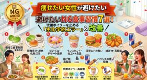 痩せたい女性が避けたいNG食事習慣7選!!代謝ボイラーを止める「生化学的エラーと改善調律戦略」