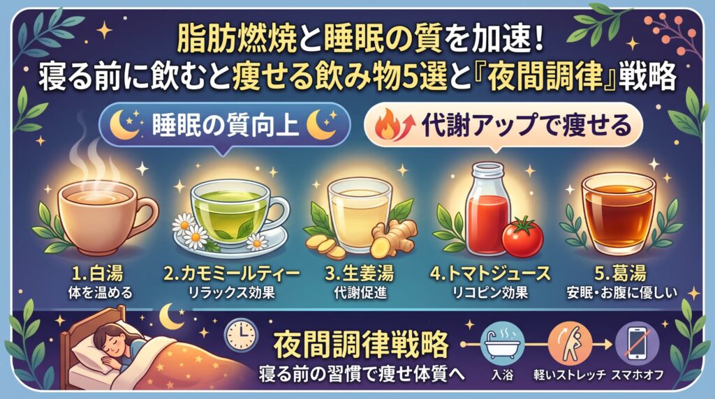 脂肪燃焼と睡眠の質を加速！寝る前に飲むと痩せる飲み物5選と「夜間調律」戦略