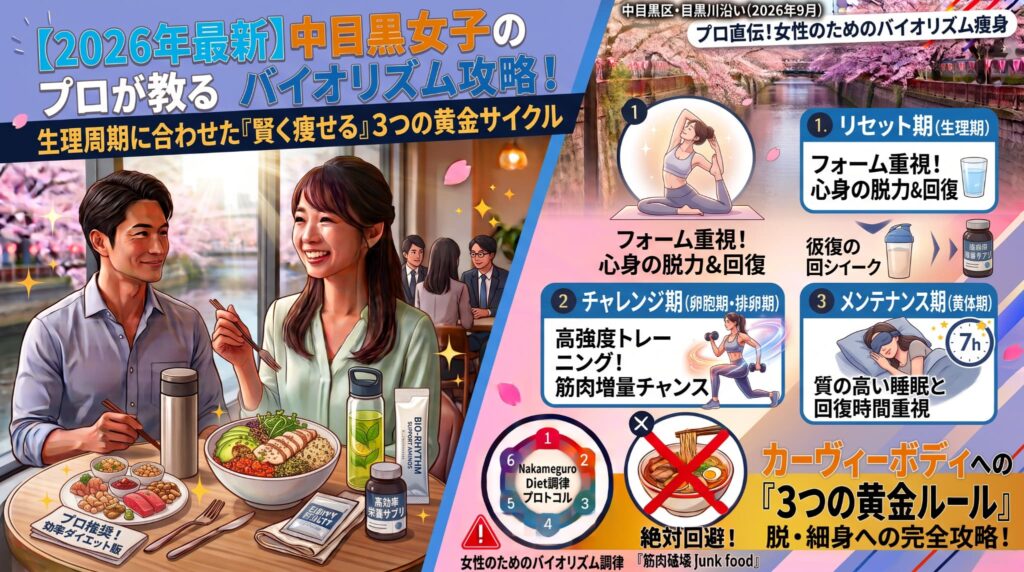 【2026年最新】中目黒女子のバイオリズム攻略！生理周期に合わせた「賢く痩せる」3つの黄金サイクル